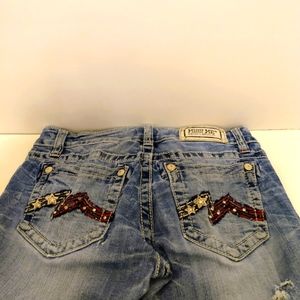 Miss Me Denim Brand Distress Embroidered Rhinestone Embellished Boot Cut Jean 28